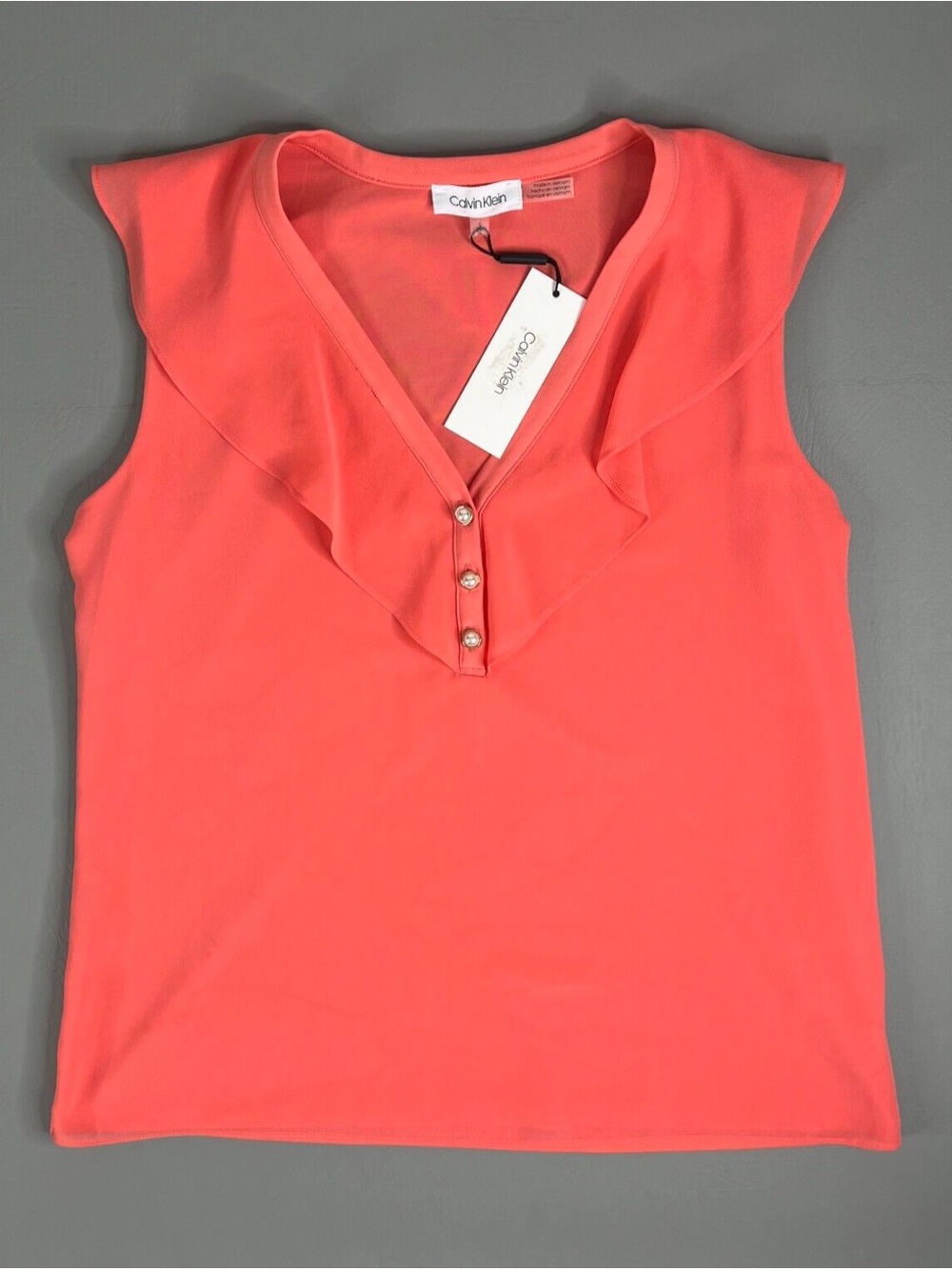 Calvin Klein Rasberry Ruffle V-Neck Sleeveless Top